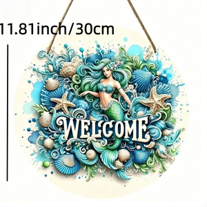 Ghirlanda di benvenuto da spiaggia per porta d'ingresso, decorazione da parete in legno dal design bohémien, divertente per matrimoni, compleanni, Pasqua - Product Image 4