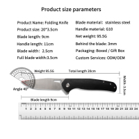 Couteau pliant en acier inoxydable à rayures noires avec manche G10, outil multifonctionnel pour bricolage, cuisine, extérieur, camping, EDC, OEM