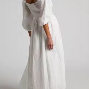 Nouvelle Robe Longue Décontractée Blanche en Coton et Lin pour Femme, Col en V, Dos Nu, Élégante, Personnalisable avec Logo, Collection Été 2025 - Product Image 4