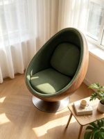 Fauteuil sphérique moderne de luxe à dossier pointu, structure en fibre de verre, placage bois, tissu cachemire, ergonomique et pivotant, pour salon et hôtel