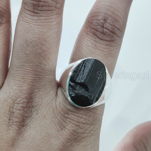 Grossiste Bague pour homme Bague en argent sterling 925 avec pierre précieuse de tourmaline noire naturelle Bague de naissance d'octobre Bijoux de Noël arabes - Product Image 1