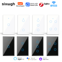 Interruptor de Luz Táctil Inteligente SIXWGH Zigbee 3.0 RF433 para Hogar Inteligente, 1/2/3/4 Canales, Control Remoto por Aplicación Tuya Smart Life, Compatible con Alexa y Google