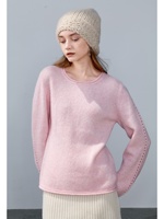 Pull en cachemire pur à 100 % pour femme, col rond, à sequins, manches longues à œillets, ourlet roulé, doux, scintillant, fin, chaud et respirant pour l'hiver