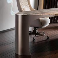 Bureau de direction ovale de luxe léger en métal haut de gamme avec surface en marbre naturel, mobile, style postmoderne, pour villa, bureau d'étude ou d'ordinateur