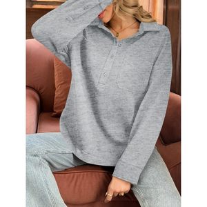 Custom Womens Oversized <b>Henley</b> Sweatshirt Long Sleeve V Neck Pullover Casual <b>Top</b> Fall Outfit Cotton Blend Knitted - Product Image 5