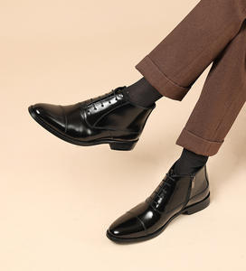 Bottes Chelsea en cuir pour hommes, en cuir de vachette, style formel professionnel, bottes Martin en cuir gravé de style anglais - Product Image 5