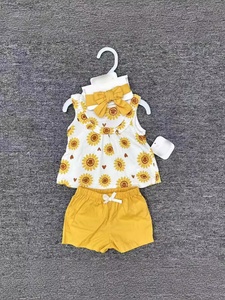 Estate all'ingrosso fascia per capelli per bambini manica corta e <span class=keywords><strong>pantaloncini</strong></span> 3 pezzi estate Set carino stampato per bambini in cotone morbido Set - Product Image 2