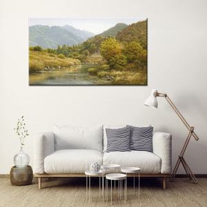 Peinture sur toile Paysage de montagne avec ruisseau, Art décoratif vert, Œuvre d'art à l'huile pour la décoration intérieure - Product Image 3