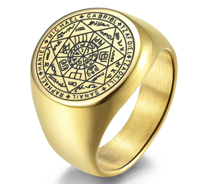 Bague en acier inoxydable gravée motif étoile à 7 branches, tendance, en acier inoxydable 316 - Product Image 1