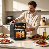 Freidora de Aire Digital Anbolife de 6L con Botón de Menú, Ventana Visible, Revestimiento Antiadherente, Libre de BPA, con Recubrimiento Antiadherente, Fabricación OEM