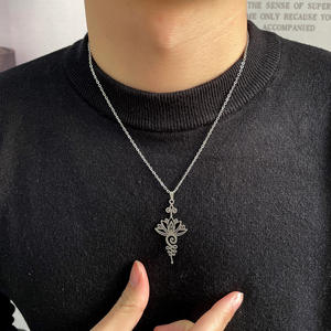 Collar con Colgante de Flor de Loto de <span class=keywords><strong>Titanio</strong></span> Simple para Mujer y <span class=keywords><strong>Hombre</strong></span>, Joyería de Acero Inoxidable - Product Image 4