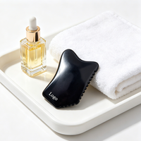 Planche de massage Gua Sha en pierre de Bian noire naturelle avec logo personnalisé pour le visage et le corps, outil de beauté amincissant et de raclage