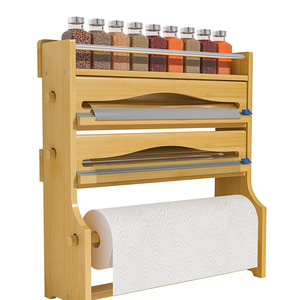 Navaris Bamboo Plastic Wrap Cutter Box With <b>Paper</b> Towel Holder Wall Mounted <b>Kitchen</b> Storage Rack - Product Image 5