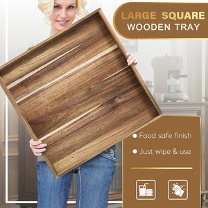 Bandeja Otomana Cuadrada Extra Grande <span class=keywords><strong>de</strong></span> Madera <span class=keywords><strong>de</strong></span> Acacia <span class=keywords><strong>de</strong></span> 24 Pulgadas, Bandejas Decorativas <span class=keywords><strong>de</strong></span> Estilo Rústico para Mesa <span class=keywords><strong>de</strong></span> Centro, Bandejas para Encimera, Charcutería - Product Image 5