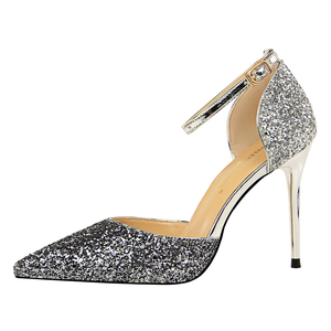 283-6 Europeo e Americano sexy del locale notturno femminile <span class=keywords><strong>tacco</strong></span> <span class=keywords><strong>alto</strong></span> hollow bocca superficiale sottolineato sfumatura di colore paillettes <span class=keywords><strong>sandali</strong></span> - Product Image 5