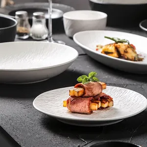 Black White Nordic Porcelain Plates Set Dinnerware Joy Ceramic Crockery Dinner Set For Tableware Restaurants Catering Hotels