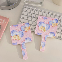 Miroir de maquillage portable compact de voyage à motif floral avec cadre en plastique, petit miroir de retouche de bureau