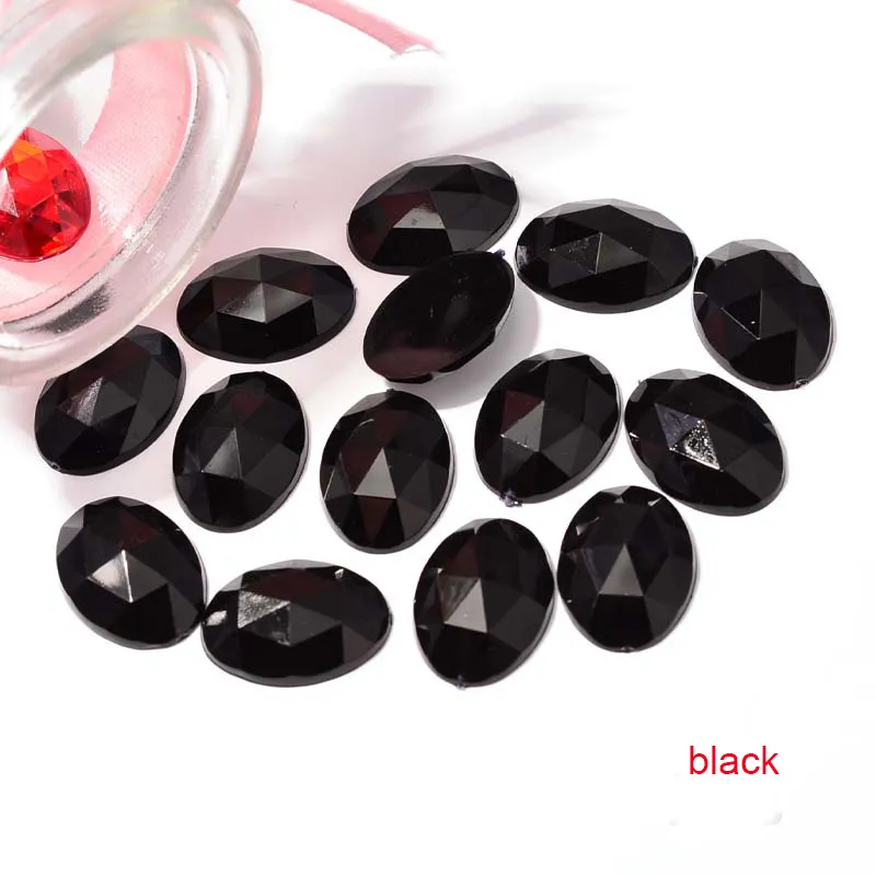 Ucuz siyah Oval akrilik Rhinestone Flatback kristal taş boncuk