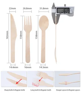 Gran oferta, vajilla de madera de abedul biodegradable de 160mm, cubiertos de madera desechables, cuchillo, cuchara, tenedor