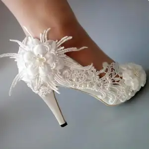 2024 recién llegado novia tamaño grande encaje hecho a mano zapatos de novia 8CM 10CM tacones altos mujeres bombas 3D flor boda bombas zapatos