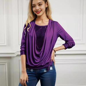 <span class=keywords><strong>Blusa</strong></span> da donna a maniche lunghe <span class=keywords><strong>con</strong></span> <span class=keywords><strong>paillettes</strong></span> transfrontaliere <span class=keywords><strong>con</strong></span> ampio risvolto e ampio Design a pieghe - Product Image 3
