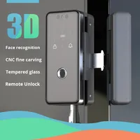 Cerradura Inteligente Negra Tuya con Reconocimiento Facial 3D Personalizado, Huella Dactilar, Wi-Fi, Contraseña, Llave, Desbloqueo para Puerta de Vidrio, Almacenamiento en la Nube