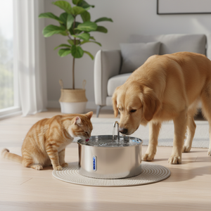 Fontaine à eau pour animaux de compagnie en acier inoxydable, auto-remplissante, volume de 7 litres, avec moteur silencieux et filtres en mousse de carbone remplaçables - Product Image 5