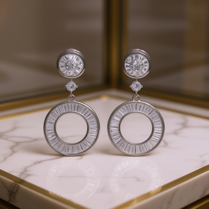 Pendientes de Lujo con Cristales Blancos en Oro Blanco, Engaste Geométrico, Plata 925, Joyería para Mujer para Fiestas - Product Image 2