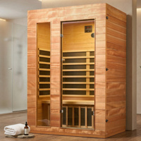 Sauna Interior de Lujo Moderna para 2 Personas, Madera de Hemlock, Calefacción por Infrarrojos Lejanos, Ventana de Vidrio Transparente, Bluetooth, Apartamento, Villa