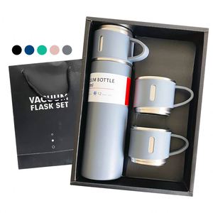 Flask High Quality Double Wall <b>Thermos</b> 17Oz Tumbler Portable Water <b>Bottle</b> Gift Box Set With 3 Lids - Product Image 1