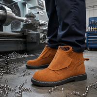 Chaussures de sécurité montantes en cuir de vachette résistantes à la chaleur, anti-écrasement et anti-perforation, avec semelle en caoutchouc, pour soudeurs et machinistes