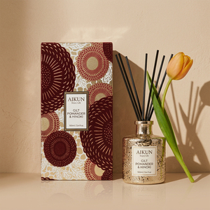 Coffret cadeau diffuseur de parfum en verre rond 100 ml Aikun, faible MOQ, réponse rapide, e-commerce OEM, senteur florale boisée, pour décoration d'étagère - Product Image 1