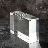 Porte-bougie minimaliste horizontal oblong en cristal massif, élégant support votif en cristal pour paysage