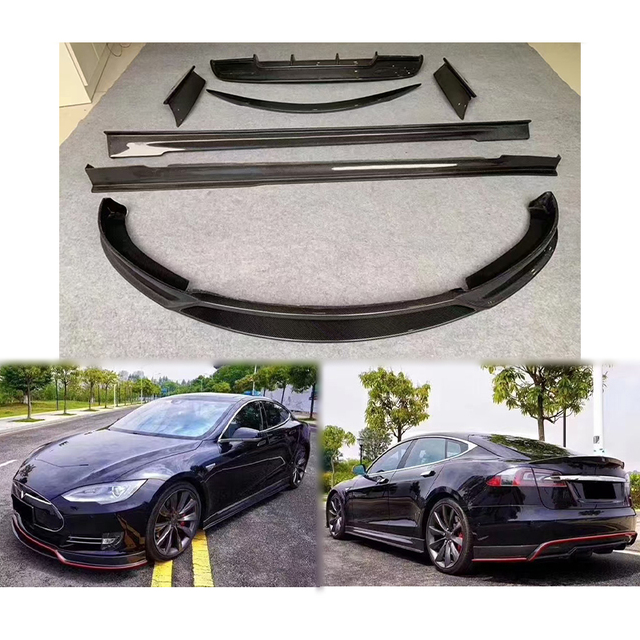 2014 Car Modification Upgrade Narrow-body Wet Carbon Fiber Body Kit Front Rear Lip Rear Spoiler Side Skirt for Tesla Model S