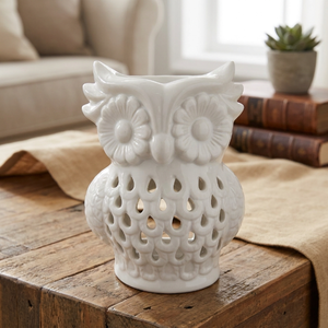 Bruciatore per aromaterapia a forma di gufo bianco, scaldacera e diffusore di fragranze, decorazione traforata - Product Image 1