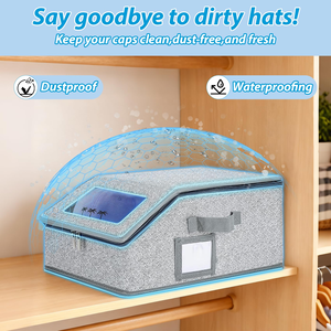 Foldable Rectangular Hat <b>Storage</b> <b>Box</b> with Clear Window for <b>Stackable</b> Baseball Caps for Closet - Product Image 2