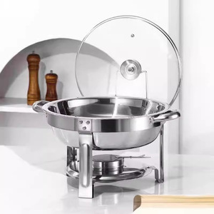 Plato de frotamiento redondo de 4,5 l, calentador de alimentos de acero inoxidable, juego de Buffet con tapa, estufa de Alcohol, calefacción para el hogar, restaurante, boda - Product Image 2