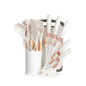 In Stock 19pcs Heat Resistant Silicone Kitchen Accessories with Wood Handle and Cuttings Board <b>Storage</b> Bucket Gadget Set 1587 1 - Product Image 4