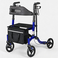 Déambulateur avec dossier réglable et siège respirant, pliable, capacité de charge de 350 lb, 4 roues, roues de 8 pouces pour personnes âgées