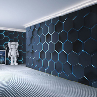 Cube géométrique hexagonal néon noir et bleu papier peint High tech Game Room Decoration Peintures murales à peler et à coller