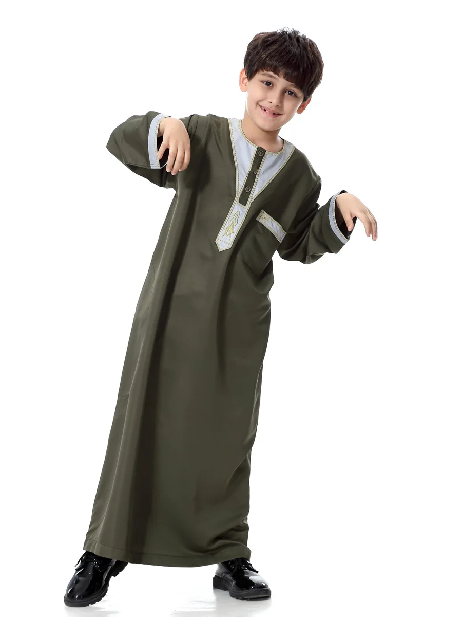 Foma TH872 malay islamic kids clothes dress ramadan abaya with embroidery muslim boys thobe