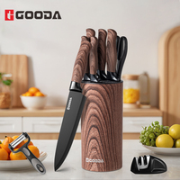 Ensemble de 9 couteaux de cuisine avec bloc, couteau de chef, couteau à pain, couteau utilitaire, éplucheur et ciseaux de cuisine pour la cuisine à domicile, revêtement antiadhésif