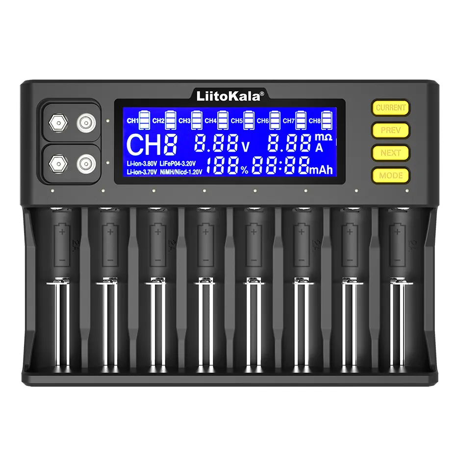 LiitoKala Lii-S8 Batterielader Li-Ion 3,7 V NiMH 1,2 V Li-FePO4 3,2 V IMR 3,8 V Ladegerät für 18650 26650 21700 26700 AA