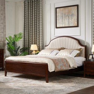 Cama Doble de Madera Maciza de Estilo Retro Chino Nuevo, con Respaldo Acolchado Suave, para Dormitorio Principal, Estética de la Dinastía Song - Product Image 1