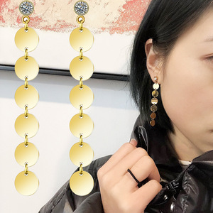 Pendientes Largos Geométricos de Estilo Europeo Americano, en Oro y Oro Rosa, de 62 mm, de Acero Inoxidable, para Fiestas, Joyería de Moda para Mujer - Product Image 1
