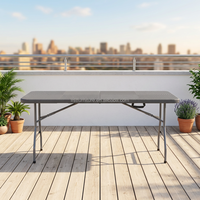 Table pliante de jardin moderne en plastique HDPE texturé rotin, 180 cm, pliable en deux, pour barbecue extérieur, événements et repas hospitaliers