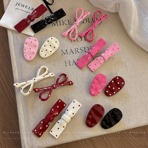 Süße Kristall-Haarspange mit Handgemachter Gepunkteter Schleife, Niedliche Seiten- und Pony-Klammer, Alligator-Clip für Frauen - Product Image 2