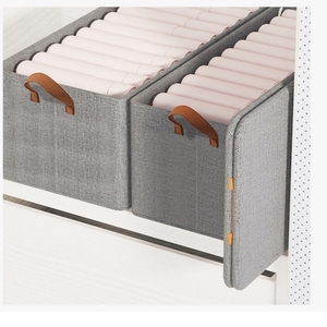 Lemari pakaian lipat, kotak penyimpanan Linen katun dengan bingkai baja & pegangan untuk lemari mainan dapat ditumpuk pengatur pakaian 26L - Product Image 4