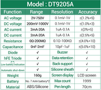 Multimètre numérique DT9205A True RMS professionnel, testeur de courant AC/DC, HFE, Ohm, testeur de condensateurs, détecteur de tension, outils