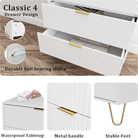 Commode haute moderne en bois à 6 tiroirs avec pieds en métal, meuble blanc rayé pour petite chambre et salon